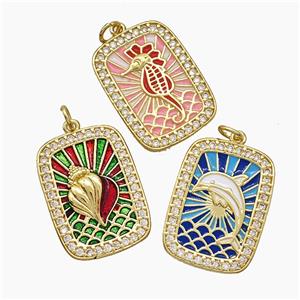 Copper Tarot Card Pendant Pave Zirconia Enamel Gold Plated Gold Plated, approx 18-24mm