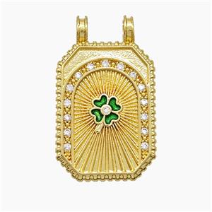 Copper Tarot Card Pendant Pave Zirconia Clover Painted 2loops Gold Plated, approx 18-30mm