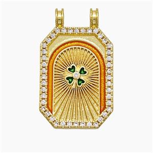 Copper Tarot Card Pendant Pave Zirconia Clover Painted 2loops Gold Plated, approx 18-30mm