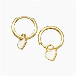 Copper Hoop Earrings Heart White Enamel Gold Plated, approx 7mm, 14mm dia