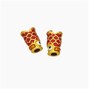 Copper Fish Beads Red Painted Large Hole Gold Plated, approx 4-9mm, 2mm hole