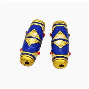 Copper Rice Beads Blue Enamel Gold Plated, approx 6-16mm