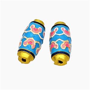 Copper Rice Beads Blue Enamel Gold Plated, approx 7-15.5mm