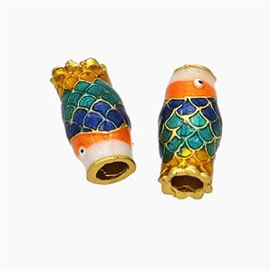 Copper Fish Beads Painted Large Hole Gold Plated, approx 7.5-14.5mm, 3mm hole