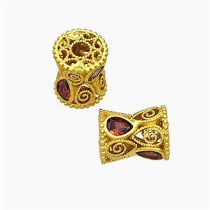 Copper Bamboo Beads Pave Crystal Glass Gold Plated, approx 8-10mm