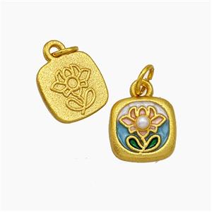 Copper Flower Pendant Pave Pearlized Resin Painted Gold Plated, approx 10mm