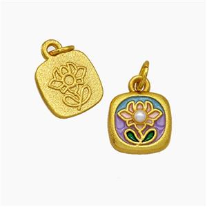 Copper Flower Pendant Pave Pearlized Resin Painted Gold Plated, approx 10mm