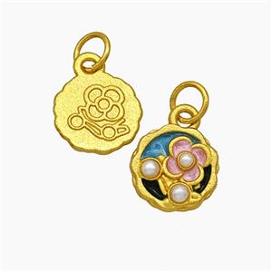 Copper Flower Pendant Pave Pearlized Resin Painted Gold Plated, approx 10mm