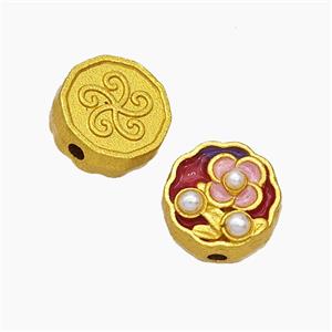 Copper Flower Beads Pave Pearlized Resin Painted Gold Plated, approx 10mm