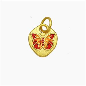 Copper Butterfly Pendant Red Painted Gold Plated, approx 9-10mm