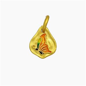 Copper Butterfly Pendant Red Painted Gold Plated, approx 9-11mm