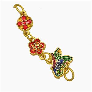 Copper Flower Butterfly Connector Painted Gold Plated, approx 8mm, 10-14mm, 40mm length