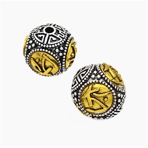 Tibetan Style Alloy Beads Round Antique Silver Golden, approx 12mm dia
