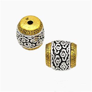 Tibetan Style Alloy Beads Barrel Antique Silver Golden, approx 11.5-12.5mm