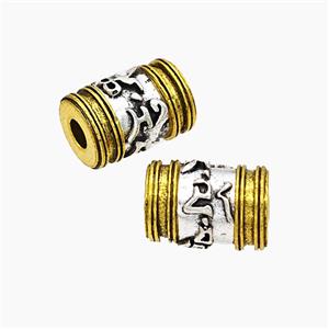 Tibetan Style Alloy Beads Column Large Hole Antique Silver Golden, approx 9-12.5mm, 3mm hole