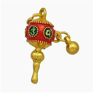 Tibetan Style Copper Prayer Wheel Pendant Red Painted Gold Plated, approx 4mm, 10-22mm