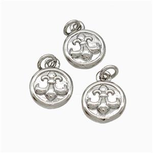 Copper Circle Pendant Fleur De Lis Platinum Plated, approx 8mm