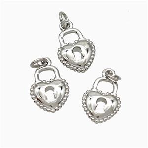 Copper Heart Lock Pendant Platinum Plated, approx 8-10mm