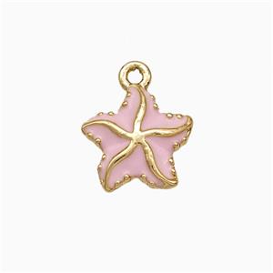 Copper Starfish Pendant Pink Enamel Gold Plated, approx 11.5mm