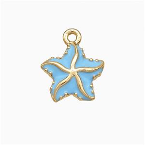 Copper Starfish Pendant Blue Enamel Gold Plated, approx 11.5mm