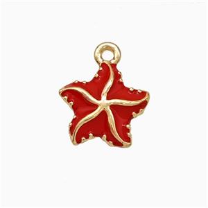 Copper Starfish Pendant Red Enamel Gold Plated, approx 11.5mm