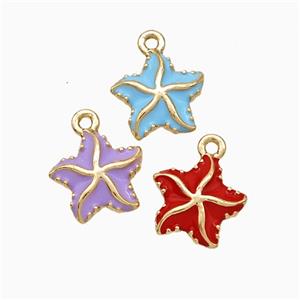 Copper Starfish Pendant Enamel Gold Plated Mixed, approx 11.5mm