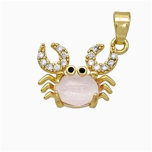 Copper Crab Pendant Pave Zirconia Lt.pink Jade Gold Plated, approx 12-14mm
