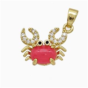 Copper Crab Pendant Pave Zirconia Red Jade Gold Plated, approx 12-14mm