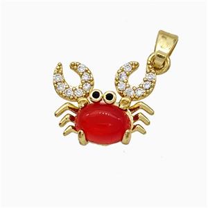 Copper Crab Pendant Pave Zirconia Red Jade Gold Plated, approx 12-14mm