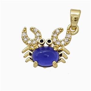 Copper Crab Pendant Pave Zirconia Blue Jade Gold Plated, approx 12-14mm