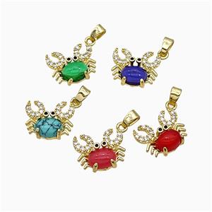 Copper Crab Pendant Pave Zirconia Gemstone Gold Plated Mixed, approx 12-14mm