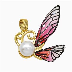 Copper Butterfly Pendant Pave Zirconia Acrylic Gold Plated, approx 20-30mm