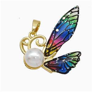 Copper Butterfly Pendant Pave Zirconia Acrylic Gold Plated, approx 20-30mm