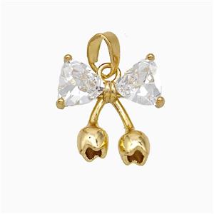 Copper Bow Pendant Pave Zirconia Gold Plated, approx 14mm