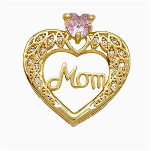 Copper Heart Pendant Pave Zirconia Mom Gold Plated, approx 20mm