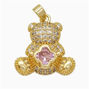Copper Bear Pendant Pave Zirconia Gold Plated, approx 18-20mm