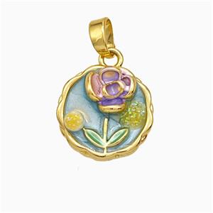 Copper Flower Pendant Painted Gold Plated, approx 13.5mm