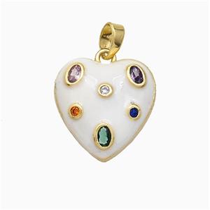 Copper Heart Pendant Pave Zirconia White Enamel Gold Plated, approx 15.5mm
