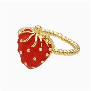 Copper Strawberry Rings Red Enamel Gold Plated, approx 12-14mm, 18mm dia