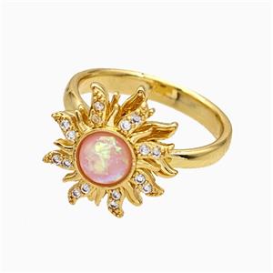 Copper Sunflower Rings Pave Zirconia Fire Opal Rotatable Adjustable Gold Plated, approx 15.5mm, 18mm dia