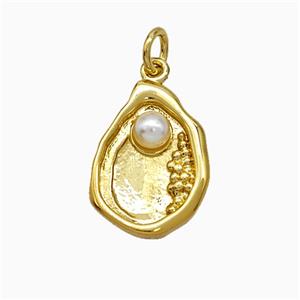 Copper Clam Shell Pendant Pave Pearlized Resin Gold Plated, approx 12-17mm