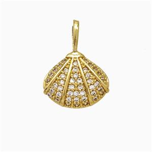 Copper Scallop Shell Pendant Pave Zirconia Gold Plated, approx 12-15mm