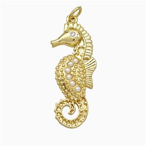 Copper Seahorse Pendant Pave Pearlized Resin Gold Plated, approx 13-30mm