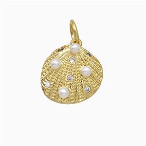 Copper Scallop Shell Pendant Pave Pearlized Resin Gold Plated, approx 11mm