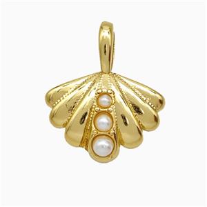 Copper Scallop Shell Pendant Pave Pearlized Resin Gold Plated, approx 15-18mm