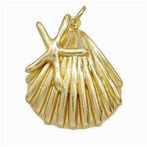 Copper Scallop Pendant With Starfish Gold Plated, approx 20-22mm