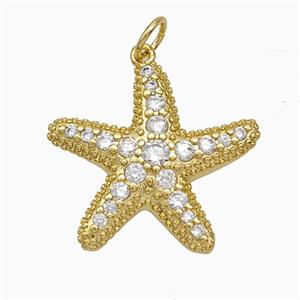 Copper Starfish Pendant Pave Zirconia Gold Plated, approx 21mm