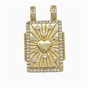 Copper Tarot Card Pendant Micropave Zirconia Heart 2loops Gold Plated, approx 17-26mm