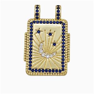 Copper Tarot Card Pendant Micropave Zirconia Moonstar 2loops Gold Plated, approx 17-26mm