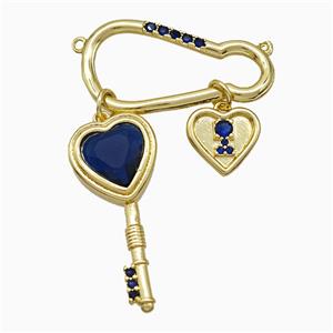Copper Key Heart Pendant Pave Zirconia 2loops Gold Plated, approx 11mm, 13-30mm, 10-30mm